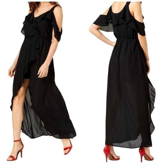 XOXO Ruffled Hi-Low Maxi Col Shoulder Dress - Medium - Picture 2 of 10